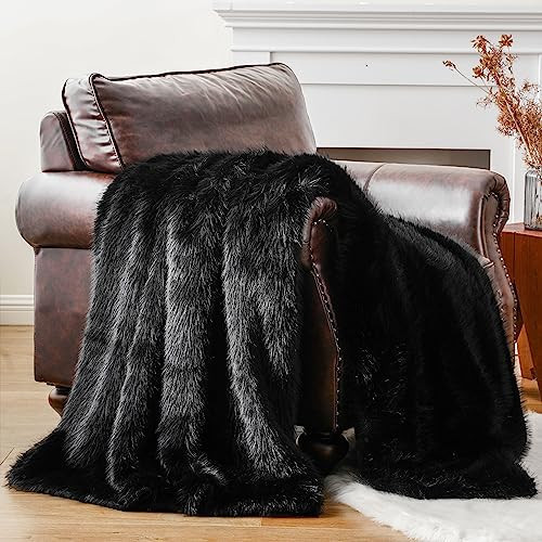 BATTILO HOME Luxury Fluffy Black Faux Fur Throw Blanket, Black Blanket for Couch, Sofa, Chair, Bed, Plush Fuzzy Cozy Fur Throws with Long Pile, 50"x60" | Amazon (US)