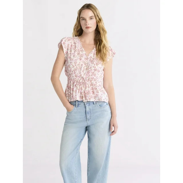 Time And Tru Women's Peplum Top with Flutter Sleeves, Sizes XS-XXXL - Walmart.com | Walmart (US)