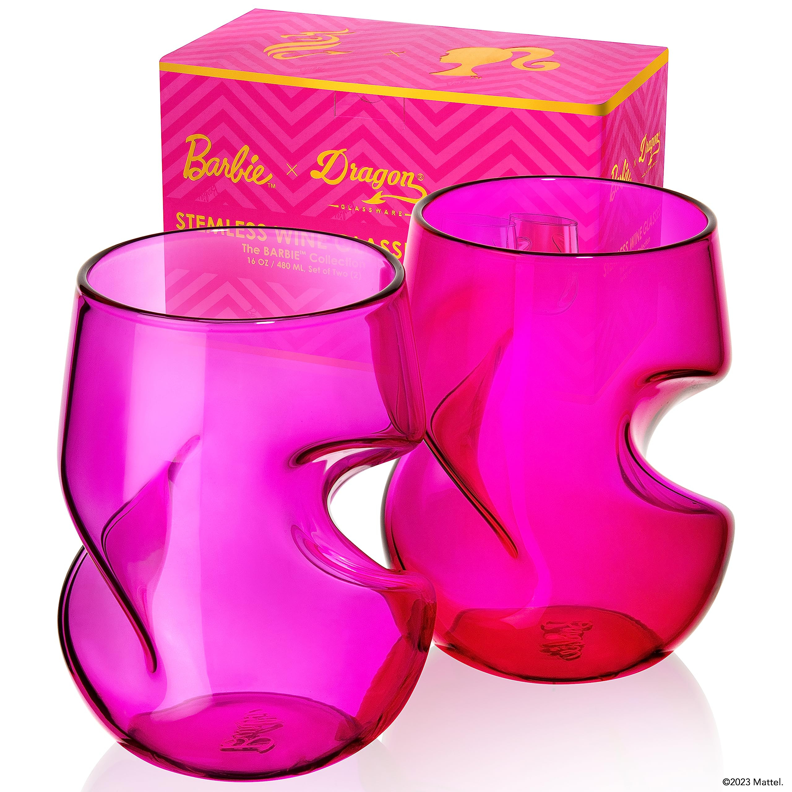 Dragon Glassware x Barbie Stemless Wine Glasses, Pink and Magenta Glass with Finger Indentations,... | Amazon (US)