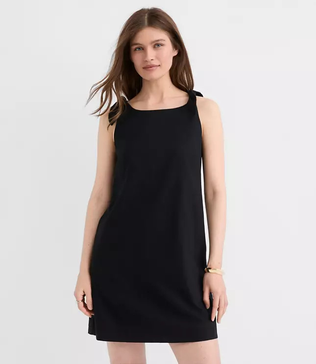 Linen Cotton Tie Boatneck Mini Dress | LOFT