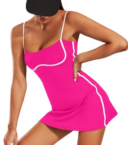 Move With You Womens Workout Tennis Dress with Built-in Bra & Shorts Pockets Sleeveless Exercise Golf Dresses(Rose,S) | Amazon (US)