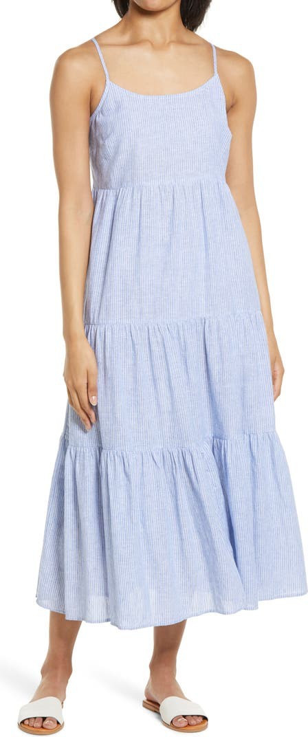 Lana Stripe Linen & Cotton Tiered Midi Sundress | Nordstrom