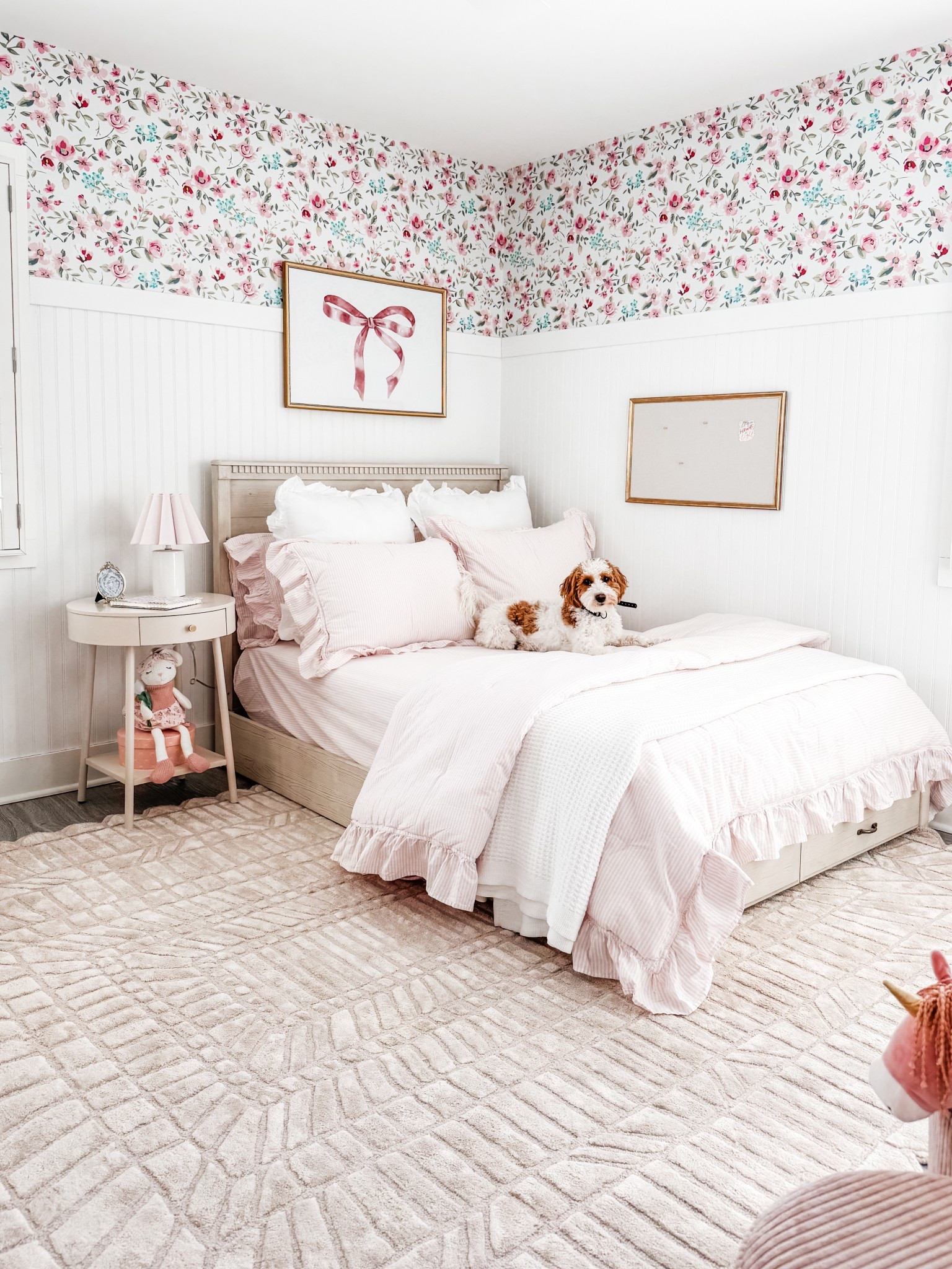 Big girl bedroom decor
Big girl bedding 
Pink stripe ruffle comforter 
Round night stand with drawer
Pink nightstand
Scallop area rug 
White waffle bed blanket 
Pink bow art print
Gold poster frame
Pin board
Pink table lamp 
Girl bedroom decor 
Girl bedding
Pottery Barn bedding 

#LTKStyleTip #LTKHome #LTKKids