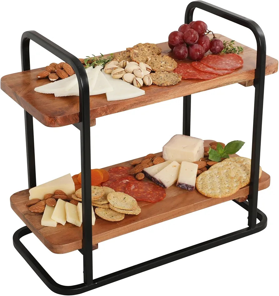 Gibson Home Gracious Dining 2-Tier Wooden Serving Tray with Metal Frame – Acacia Wood Rectangle... | Amazon (US)