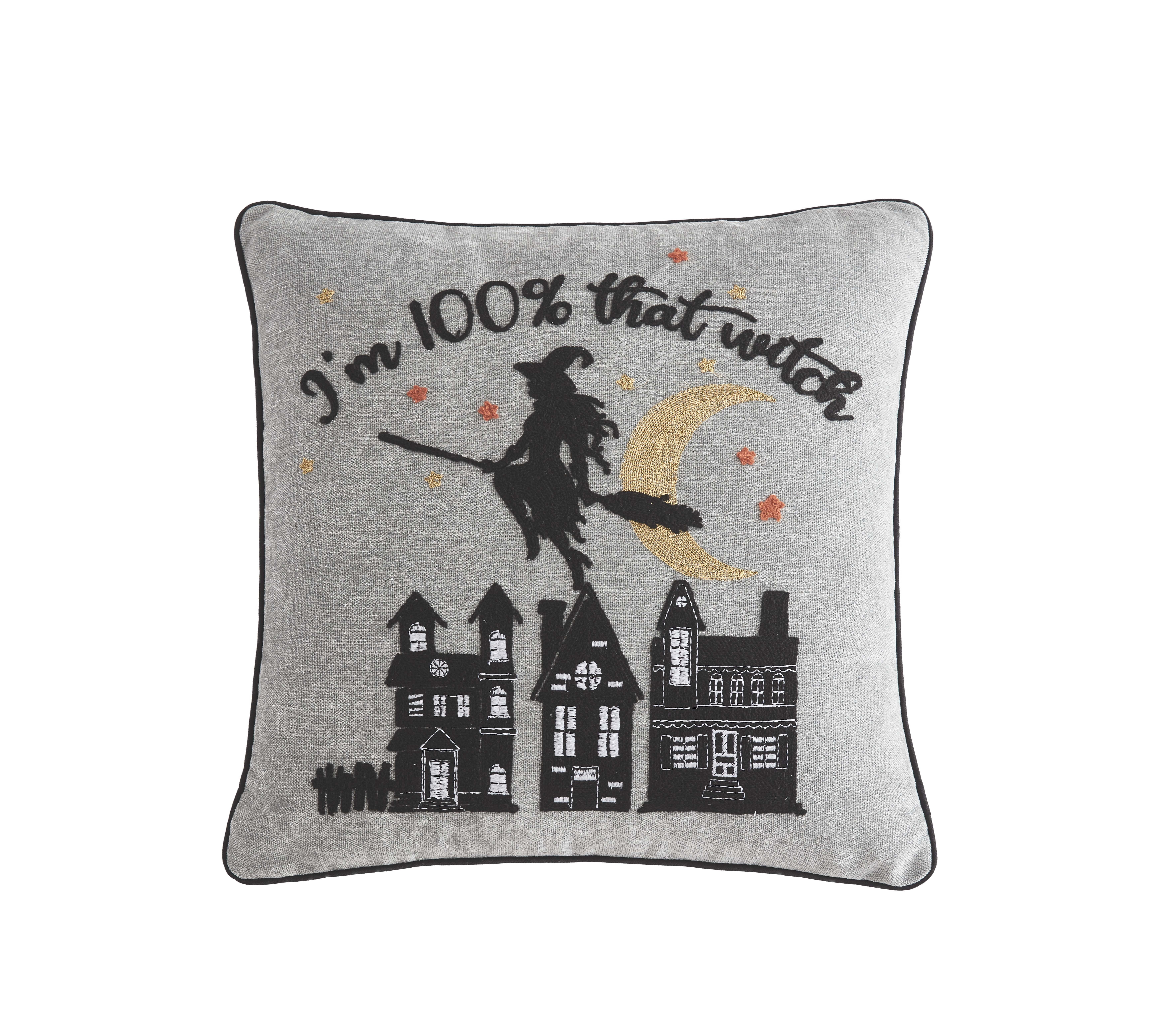 Mainstays, 100% Witch Decorative Pillow, Square, 18” x 18”, Grey, 1 Piece | Walmart (US)