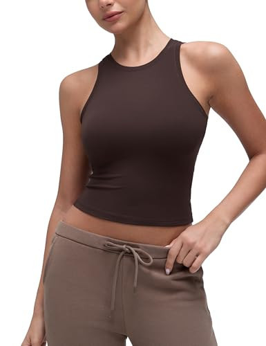 CRZ YOGA Softembrace High Neck Tank Tops for Women - Casual Going Out Soft Double Lined Basic Summer Sleeveless Shirts Hot Fudge Brown Medium | Amazon (US)
