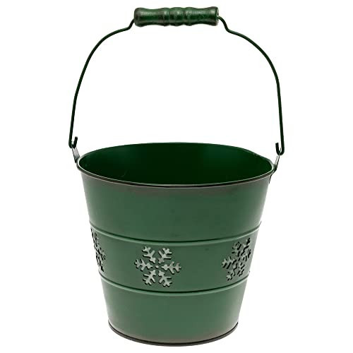 Boston International Metal Pail Christmas Winter Holiday Snowflake Bucket with Handle, 6.5 x 6-Inches, Green | Amazon (US)