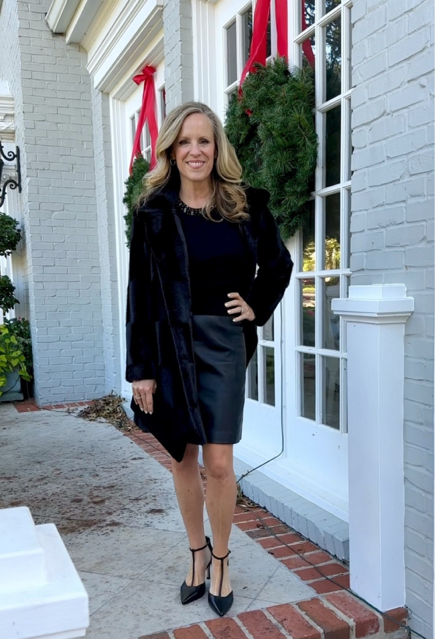 The holidays are just around the corner and Hobbs London has everything you need for a beautiful holiday party look!
The beaded neckline on the Oakley sweater is understated glamour. The Annabel leather skirt is the perfect fit. I’ve paired these with the Rosanne faux fur coat which is the most luxurious, faux fur I’ve ever seen! The Alice T strap shoe and Renata suede clutch finish this holiday look perfectly! 

Fit notes:
UK sizing is a bit different, so be sure to check measurements. I took an XS in the sweater Size 2 in the leather skirt and a petite S in the coat. The shoes run large so size down.
@HobbsLondon #Ad #HobbsLondon 

#LTKHoliday #LTKOver40 #LTKStyleTip