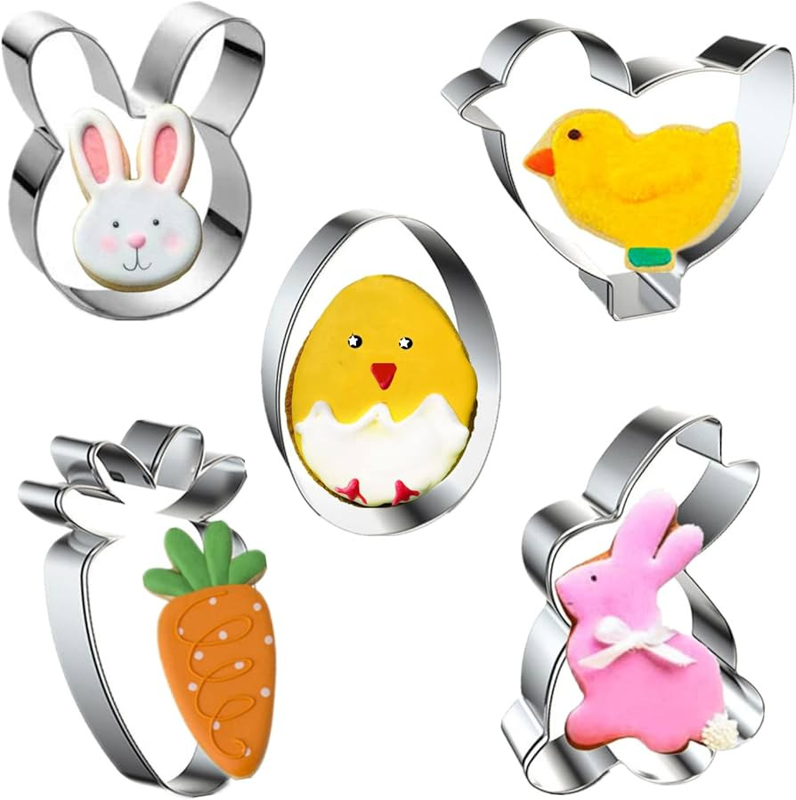 Easter Cookie Cutters, 5 Pieces Chick Carrot Egg Bunny Rabbite Shapes Metal Cookie Cutters Stainl... | Amazon (US)