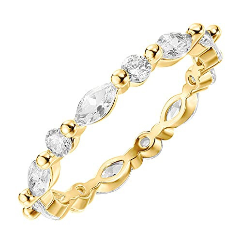 PAVOI 14K Yellow Gold Plated Love Rings with Cubic Zirconia - 2.5mm Stackable Rings for Women Size 6 | Amazon (US)
