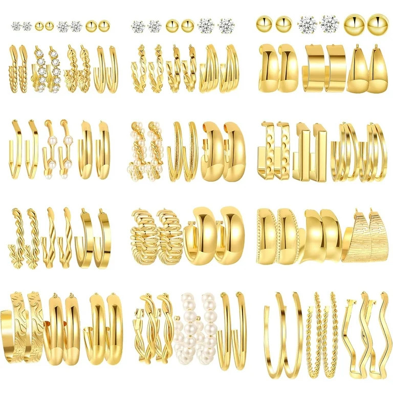 45 Pairs Gold Hoop Earrings For Women, Chunky Twisted Small Big Hoops Earring Packs Set, Earrings... | Walmart (US)