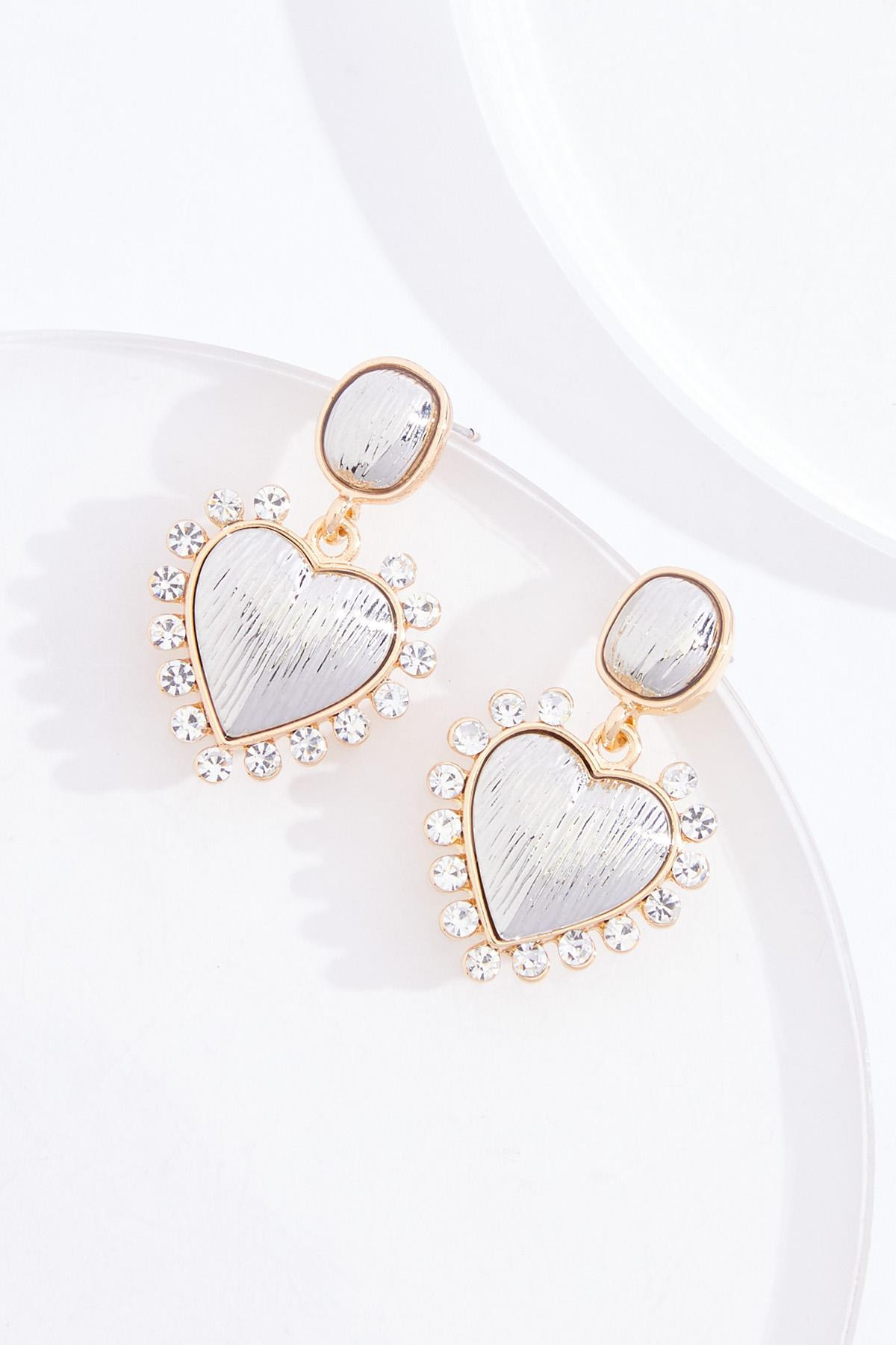 Two Tone Textured Glass Heart Burst Earrings | Cato Fashions