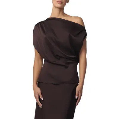 Joe's Jeans The Isla Drape One-Shoulder Satin Top in Black at Nordstrom, Size X-Large | Nordstrom