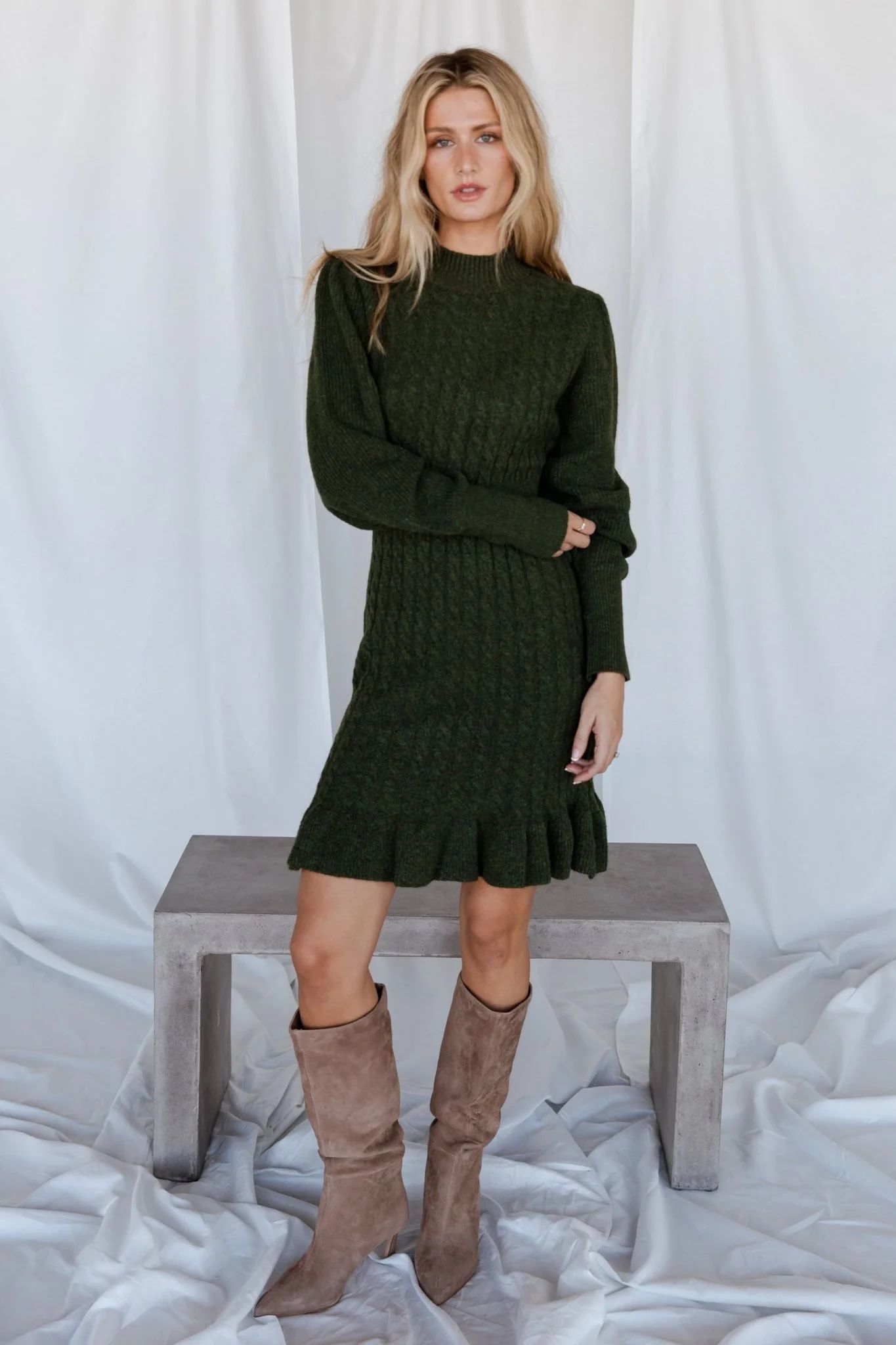 Rhonda Sweater Dress | Deep Olive | Baltic Born