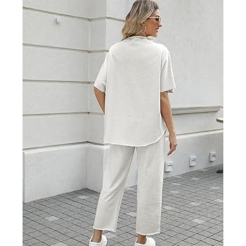Women's Two Piece Outfits 3/4 Batwing Sleeve Capelet Crew Neck Pullover Top Wide Leg Pants Lounge... | Amazon (US)