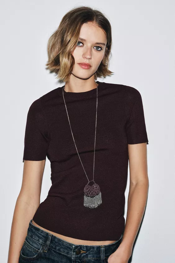 PLAIN KNIT SHORT SLEEVE TOP | Zara UK
