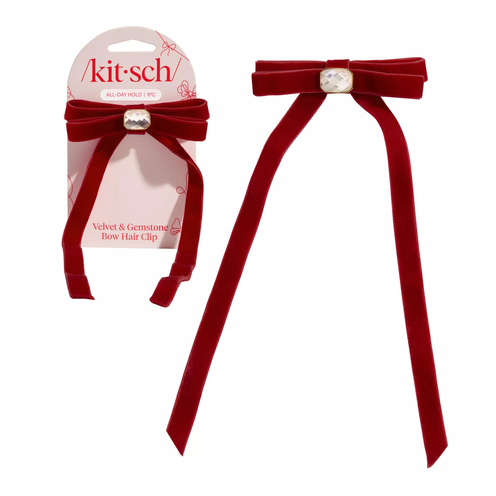 Kitsch Velvet & Gemstone Bow Hair Clip, Red | Kohl's