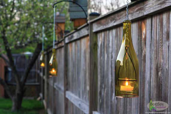 Candle Lanterns Made From Yellow Wine Bottles Set of Four Use | Etsy | Etsy (US)