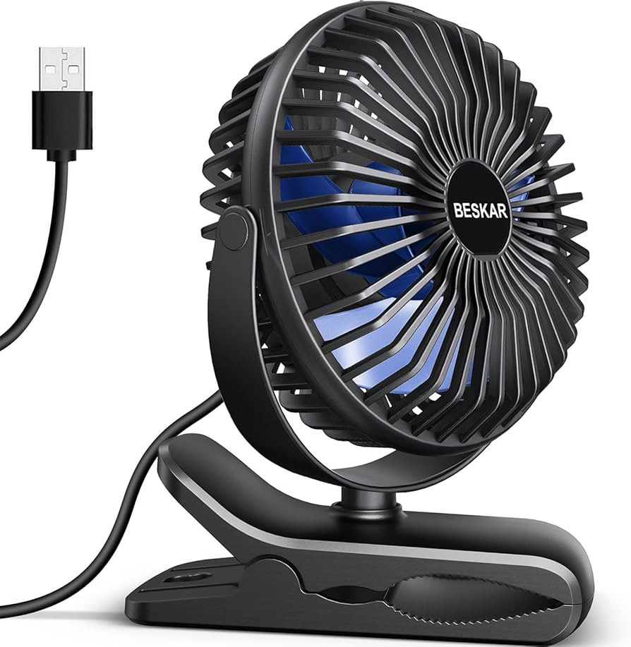 BESKAR USB Clip on Fan, Portable Small Fan with Cord Powered, 3 Speeds Strong Airflow, with Sturd... | Amazon (US)