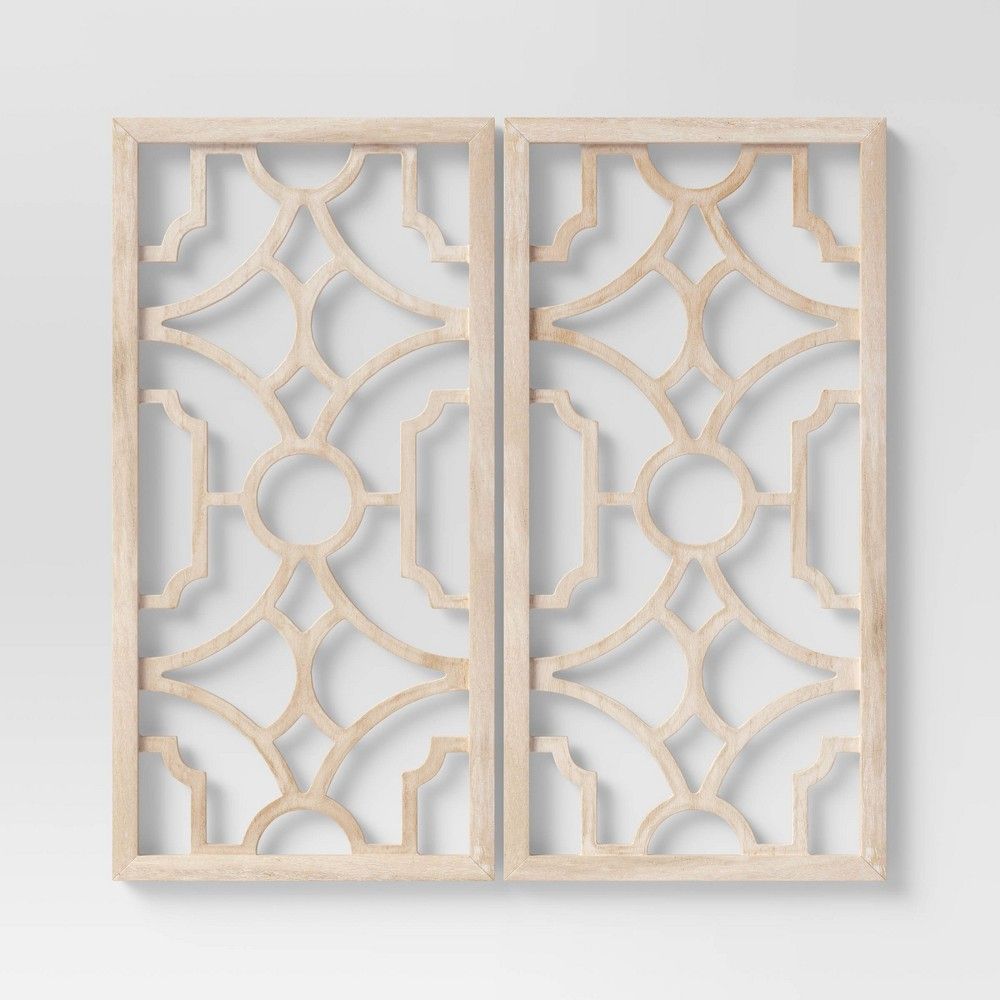 Set of 2 Wood Lattice Wall Hanging Brown - Threshold | Target