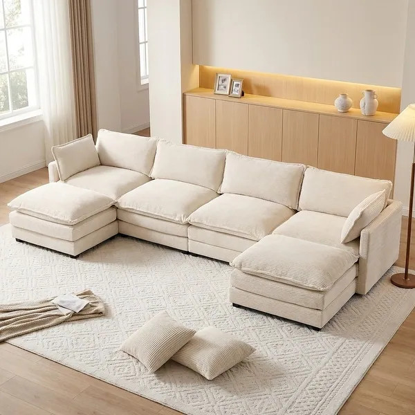 Oversized Modular Corduroy Sectional Sofa Set with Ottoman, 3-Seater / 4-Seater Deep Seat Lounge ... | Bed Bath & Beyond