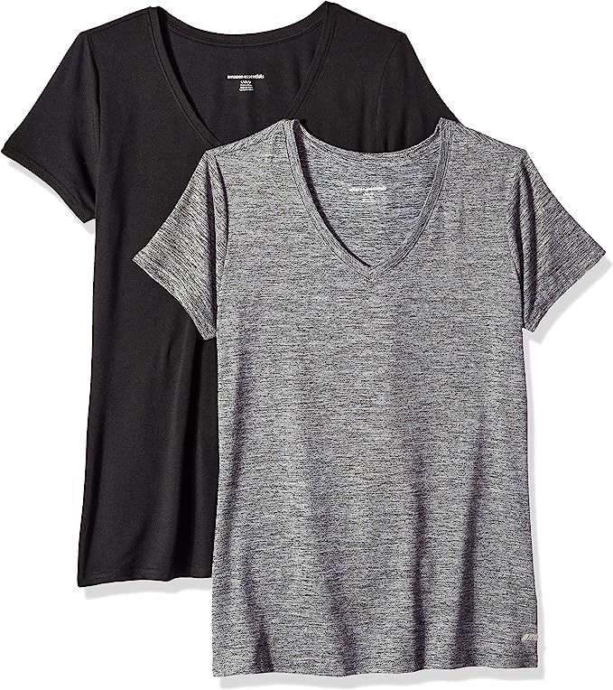 Amazon Essentials Women's 2-Pack Tech Stretch Short-Sleeve V-Neck T-Shirt | Amazon (US)