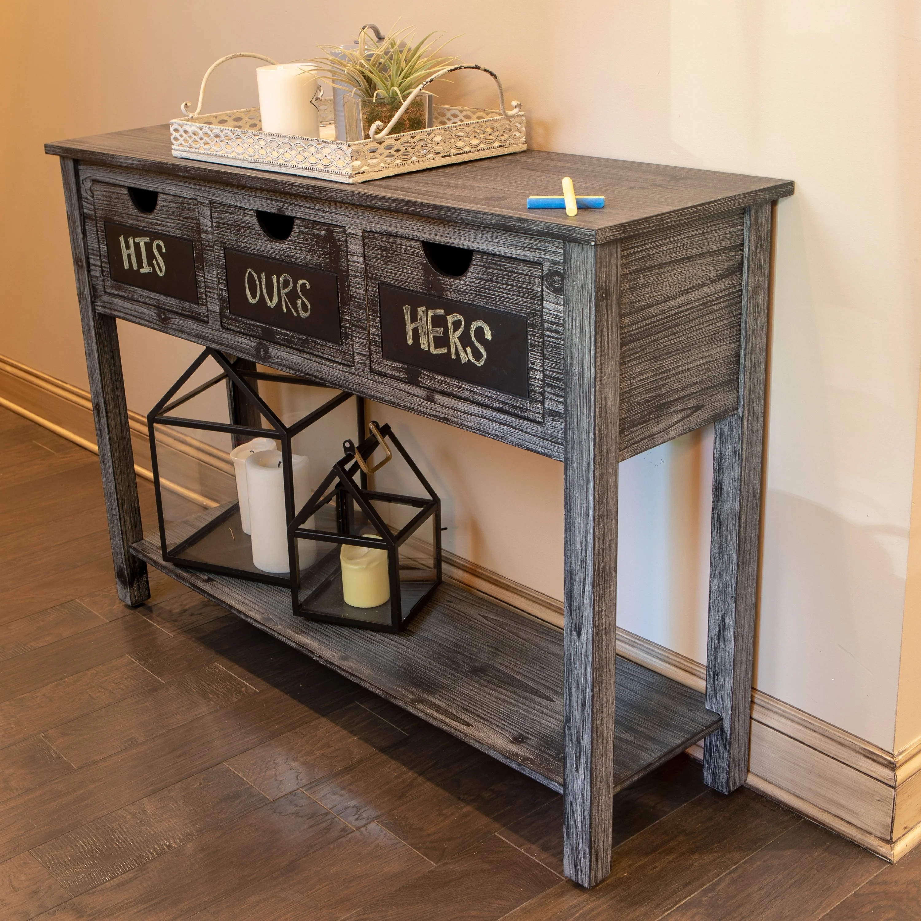 Jimco Lamps & Home Decor Rowan 3-Drawer Weathered Chalkboard Console Table - Walmart.com | Walmart (US)