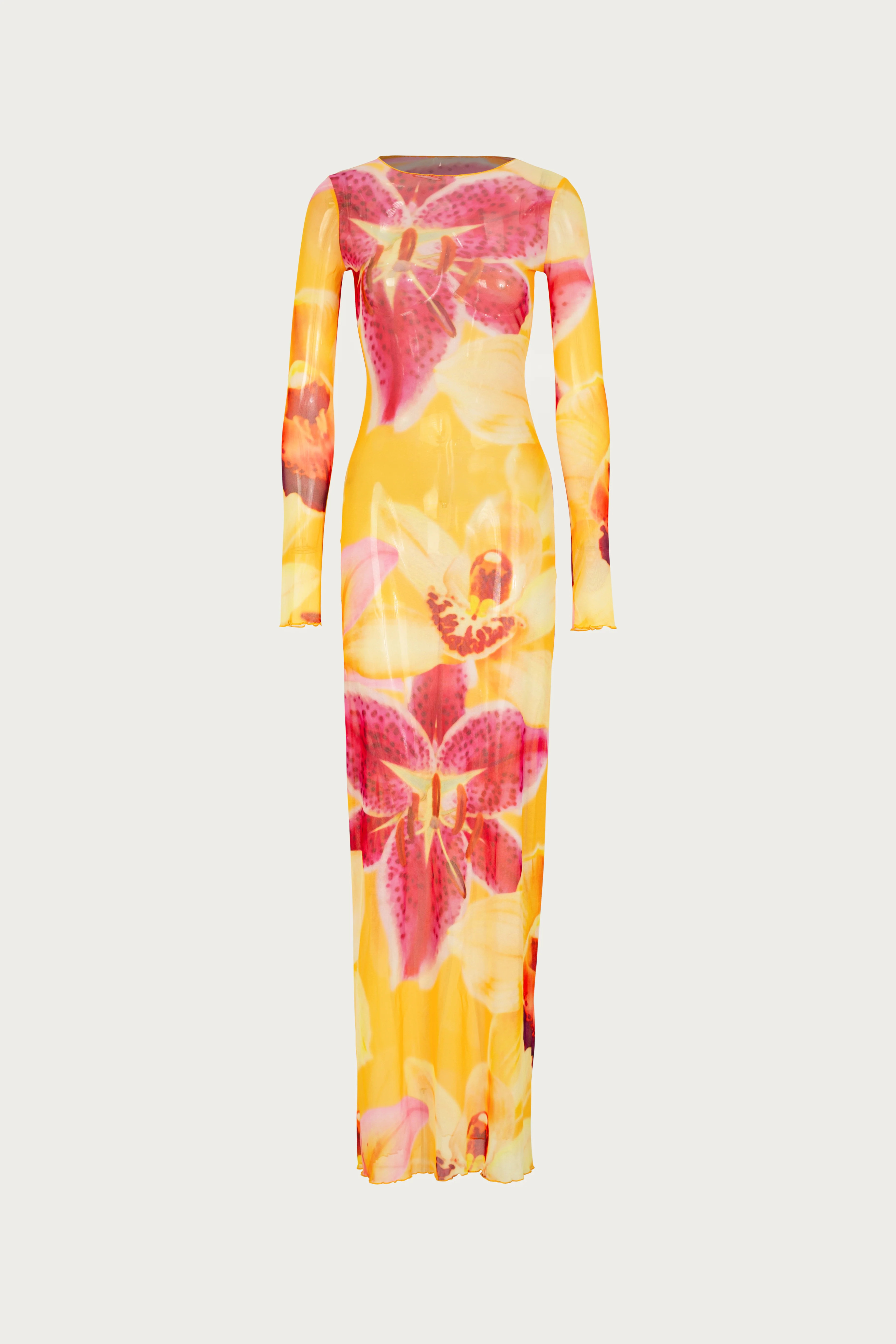 Mesh Maxi Dress (Yellow Tropical) | SAME