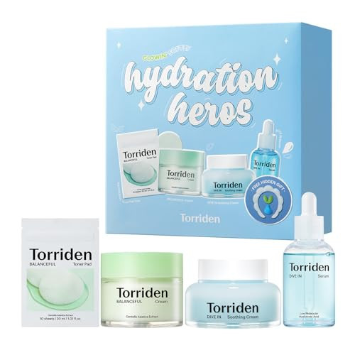 Torriden Softly Hydration Heroes DIVE IN Serum 1.69 fl.oz.+DIVE IN Soothing Cream 3.38 fl.oz+BALANCEFUL Cream 2.70 fl.oz.+BALANCEFUL Toner Pad 10 sheets | Korean Skincare Set for Hydration & Calming | Amazon (US)