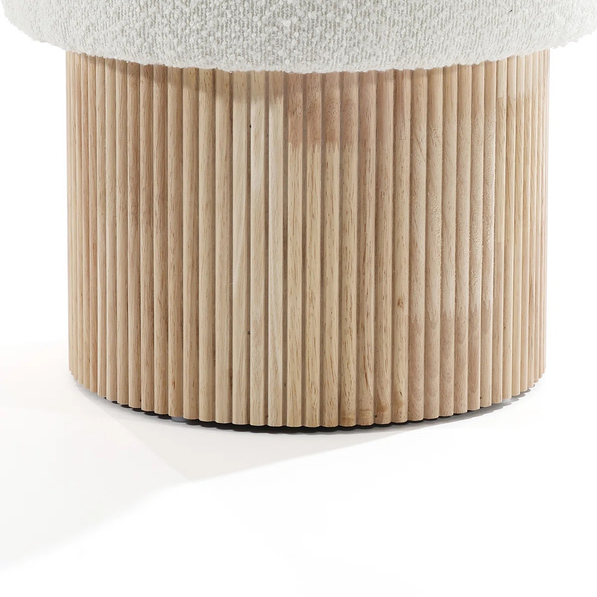 Modern Upholstered White Footstool with Storage and Wood Fluted Base | Wayfair North America
