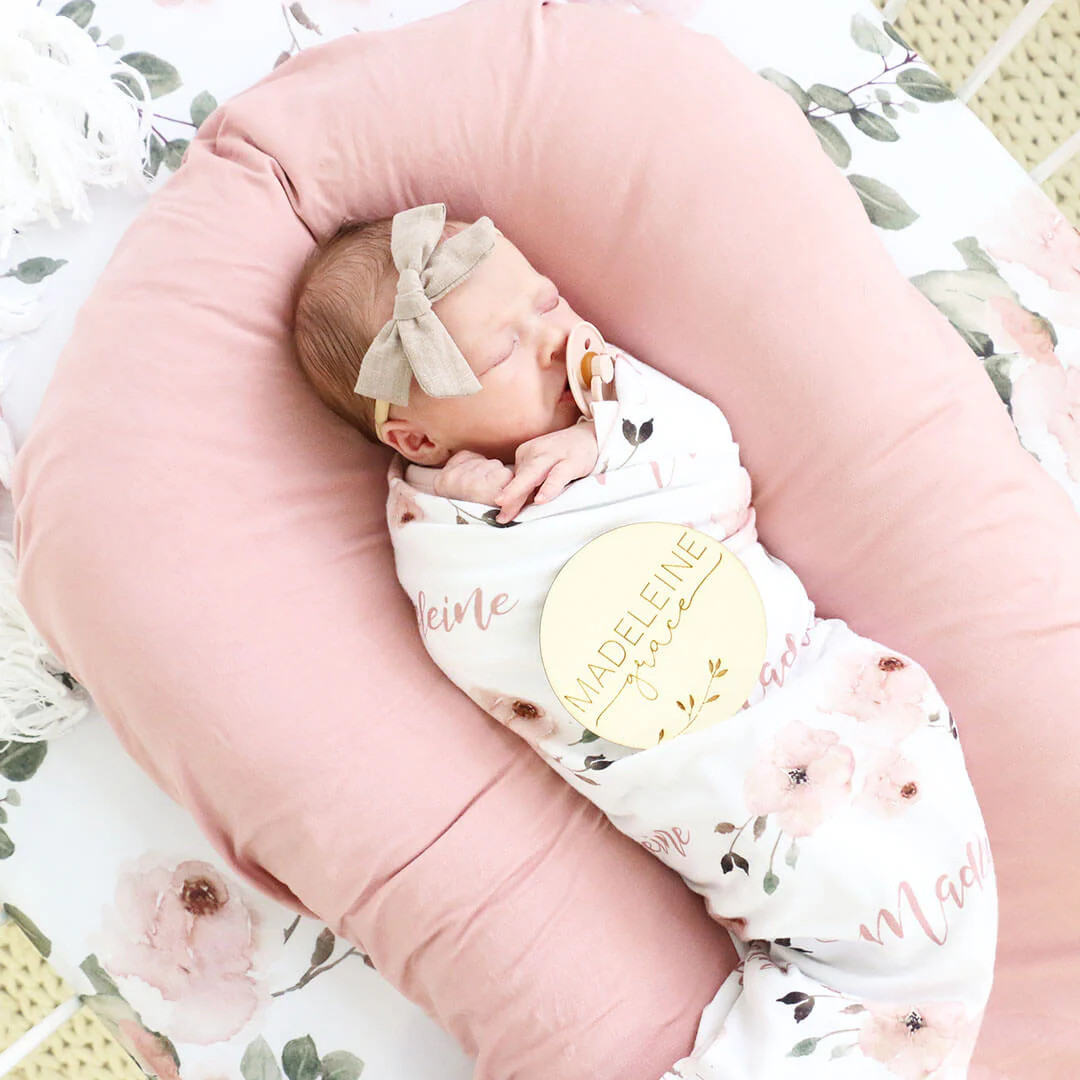 Millie's Dusty Rose Garden Personalized Baby Name Swaddle Blanket | Caden Lane