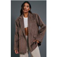 Chocolate Textured Wool Look Oversized Blazer | PrettyLittleThing US