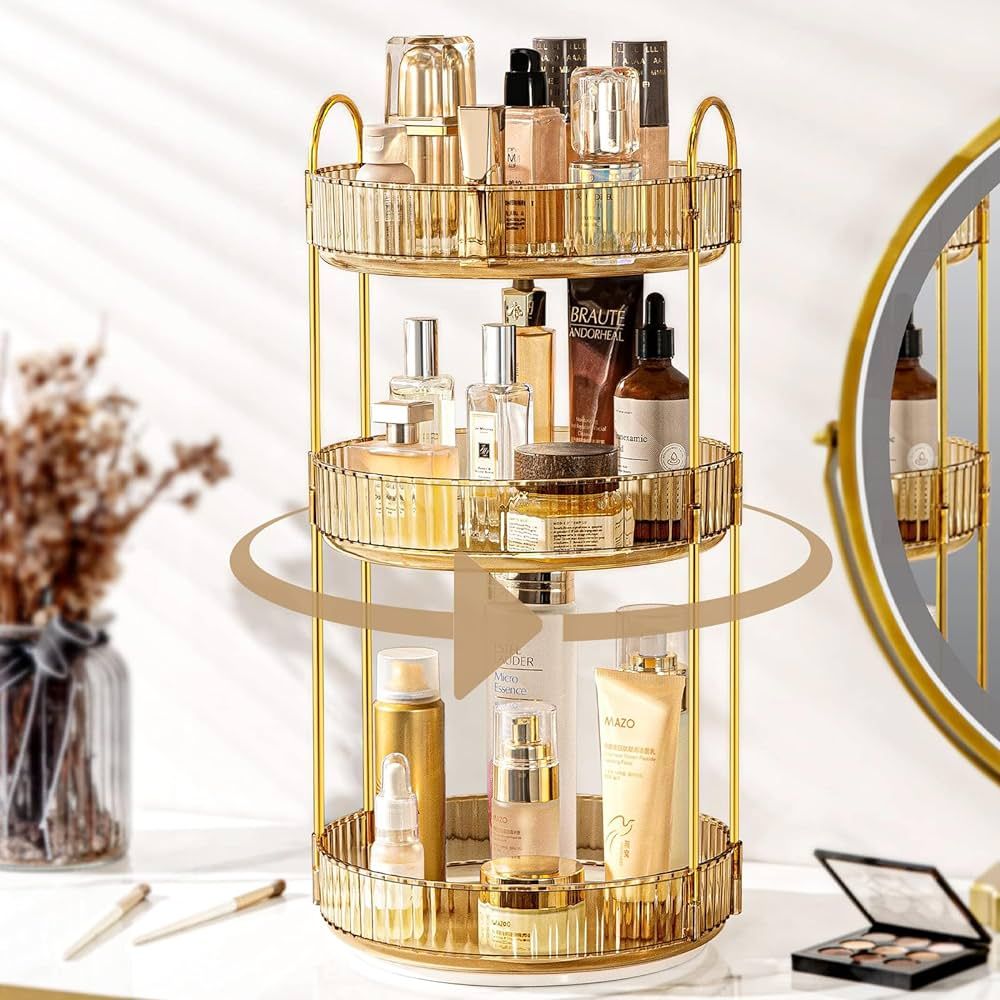 360 Rotating Makeup Organizer for Vanity, Bathroom Countertop Organizer Spinning Perfume Organize... | Amazon (US)