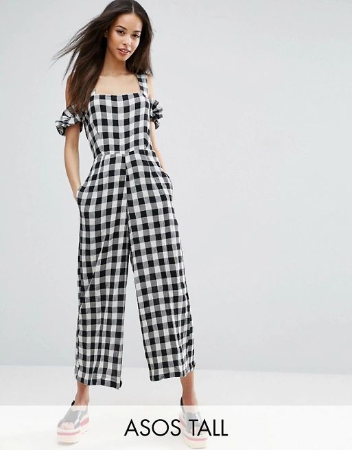 ASOS TALL Jumpsuit in Gingham with Cold Shoulder Detail | ASOS US