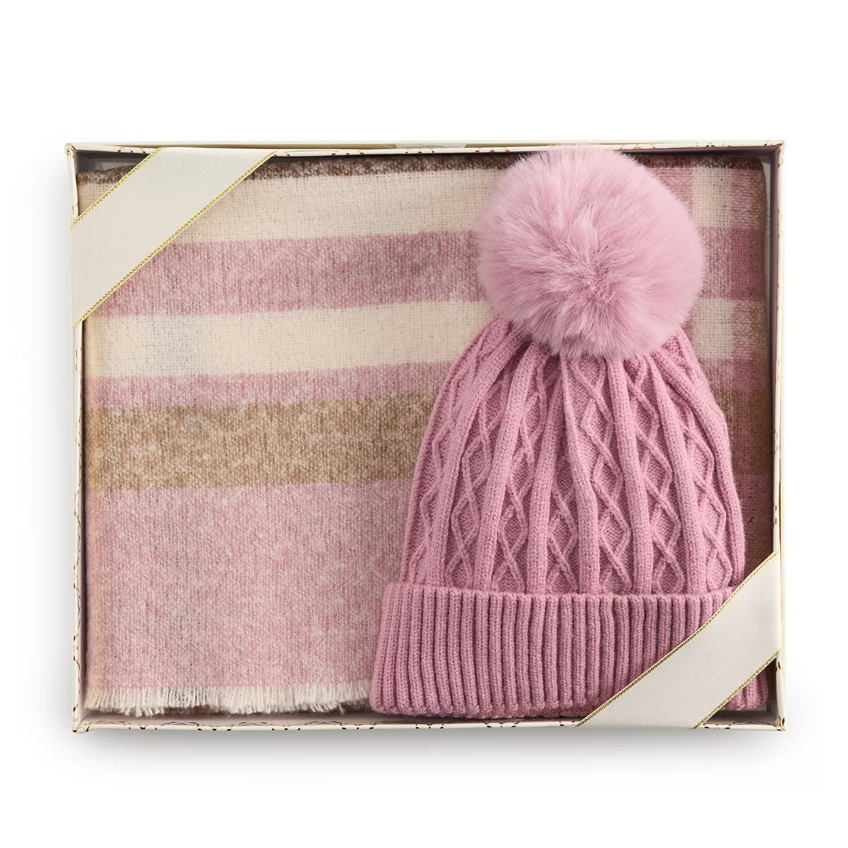 Women's Nine West Plaid Wrap & Diamond Stitch Beanie Set | Kohl's