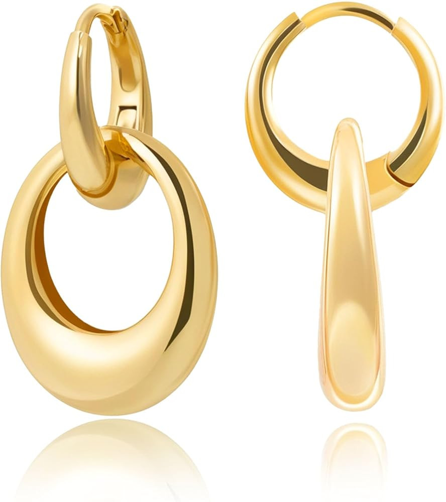 Gold Hoop Earrings for Women - 18K Gold Plated Paperclip Link Lightweight Drop Dangle Huggie Earr... | Amazon (US)