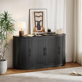 Harper & Bright Designs Curved Design Black Wood 57 in. Sideboard Buffet with MDF and Ash Veneer,... | The Home Depot