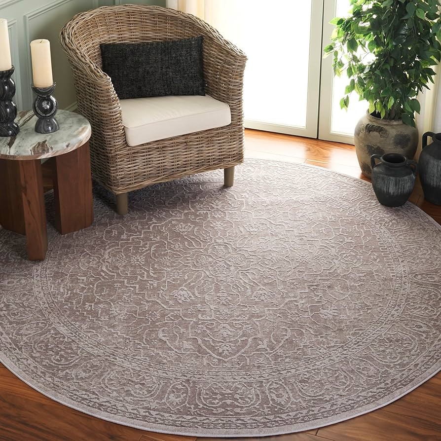 SAFAVIEH Reflection Collection Area Rug - 6'7" Round, Beige & Cream, Non-Shedding & Easy Cleaning... | Amazon (US)