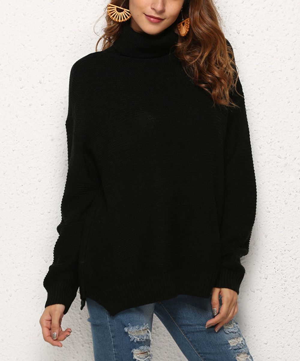 Maison Mascallier Women's Pullover Sweaters Black - Black Turtleneck Sweater - Women | Zulily