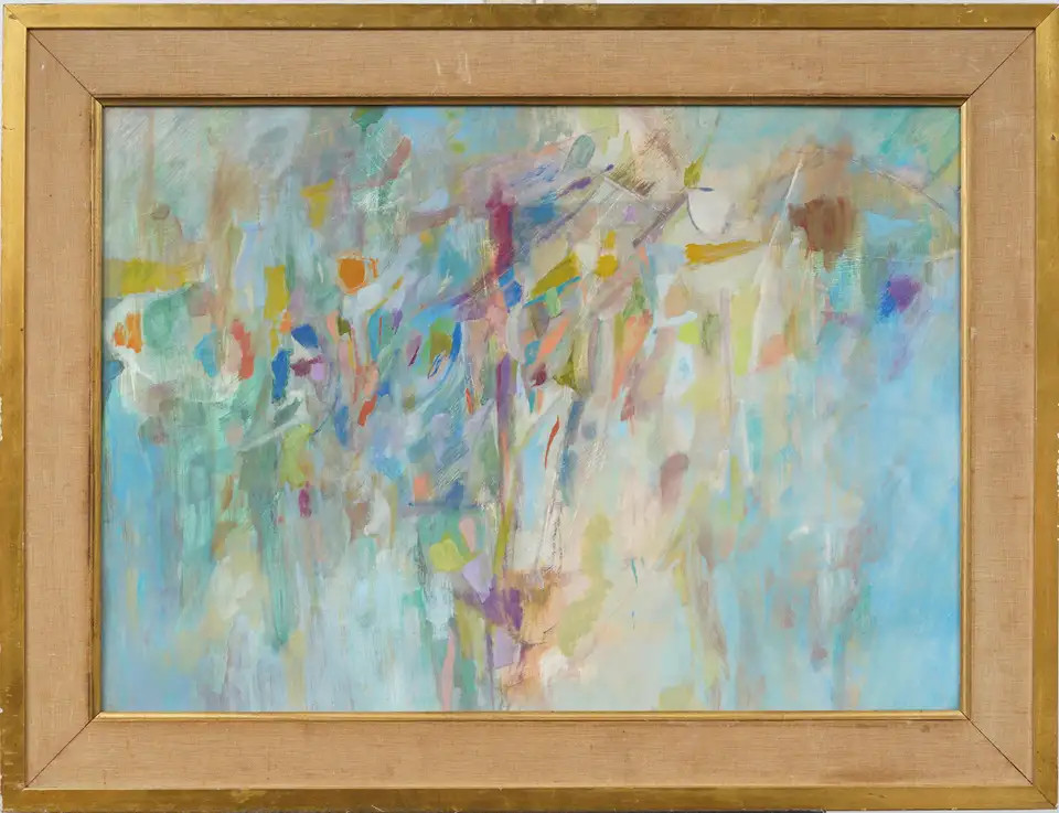 Vintage American Abstract Expressionist Framed Modernist MCM Oil Painting | 1stDibs