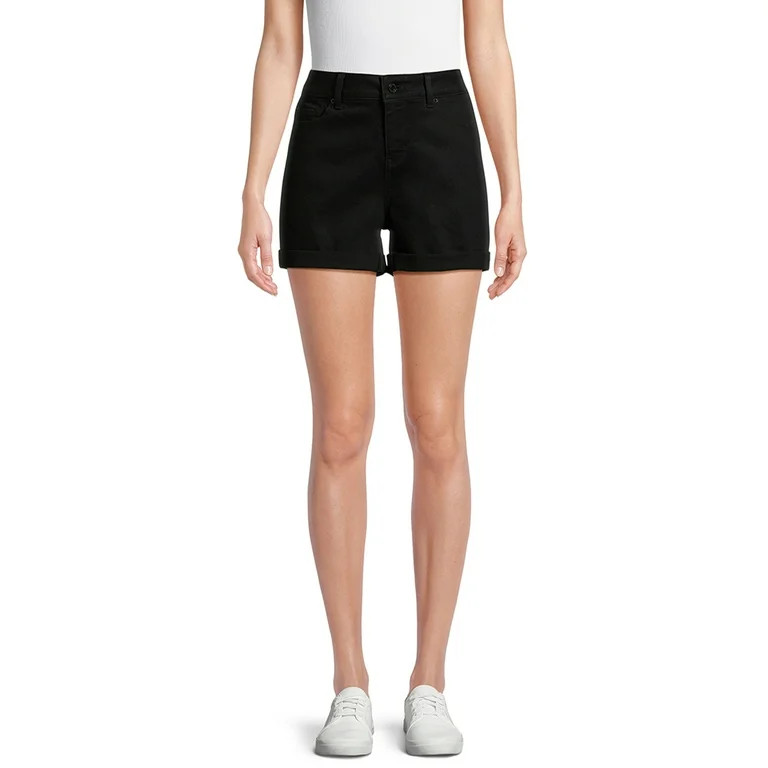 Time and Tru Women's Mid-Rise Double Roll Denim Shorts, 4" Inseam, Sizes 2-20 | Walmart (US)