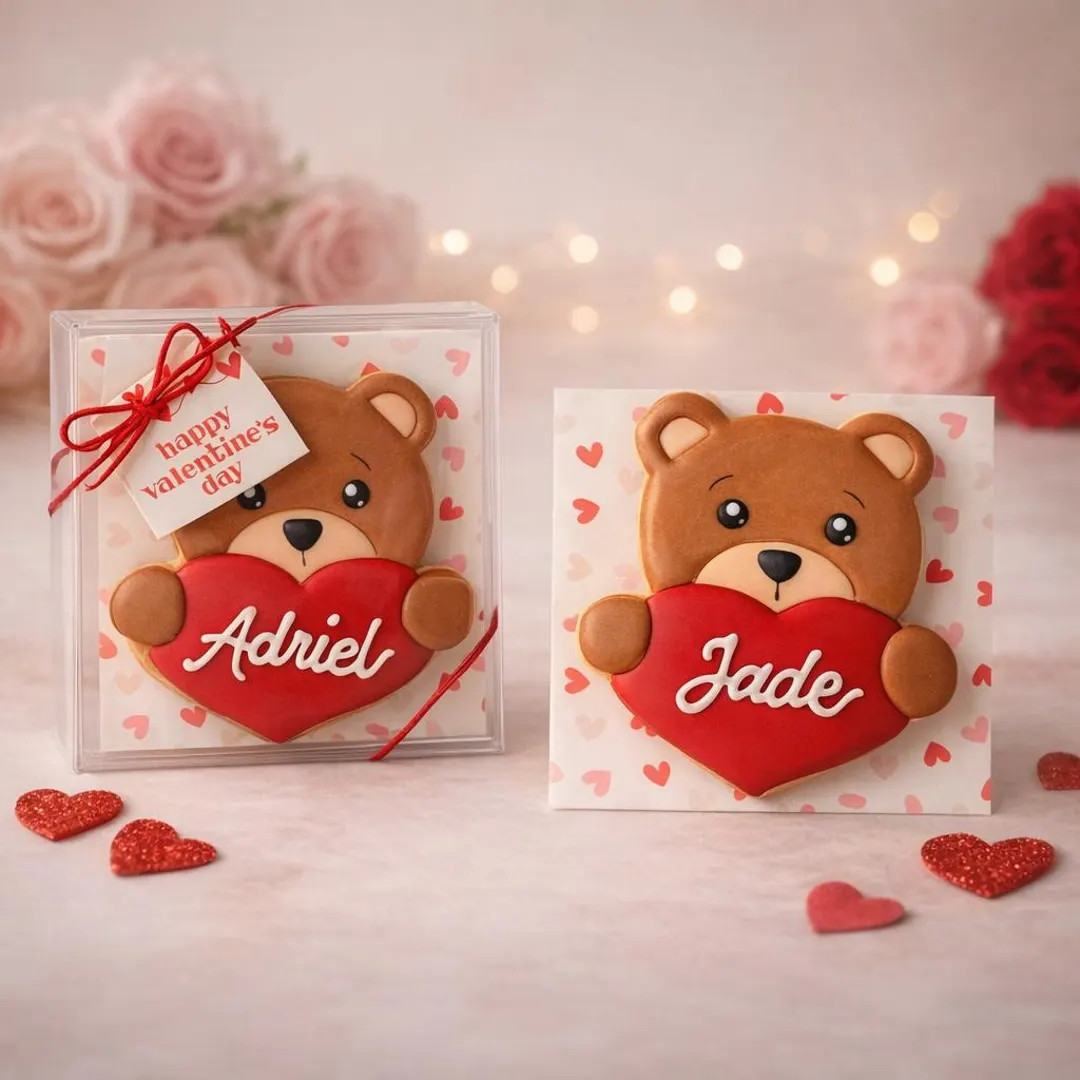 Valentine’s Day Bear Holding Heart Cookie, Personalized Sets of 1, 2, 3, 4 Cookies, Cute Gift I... | Etsy (US)