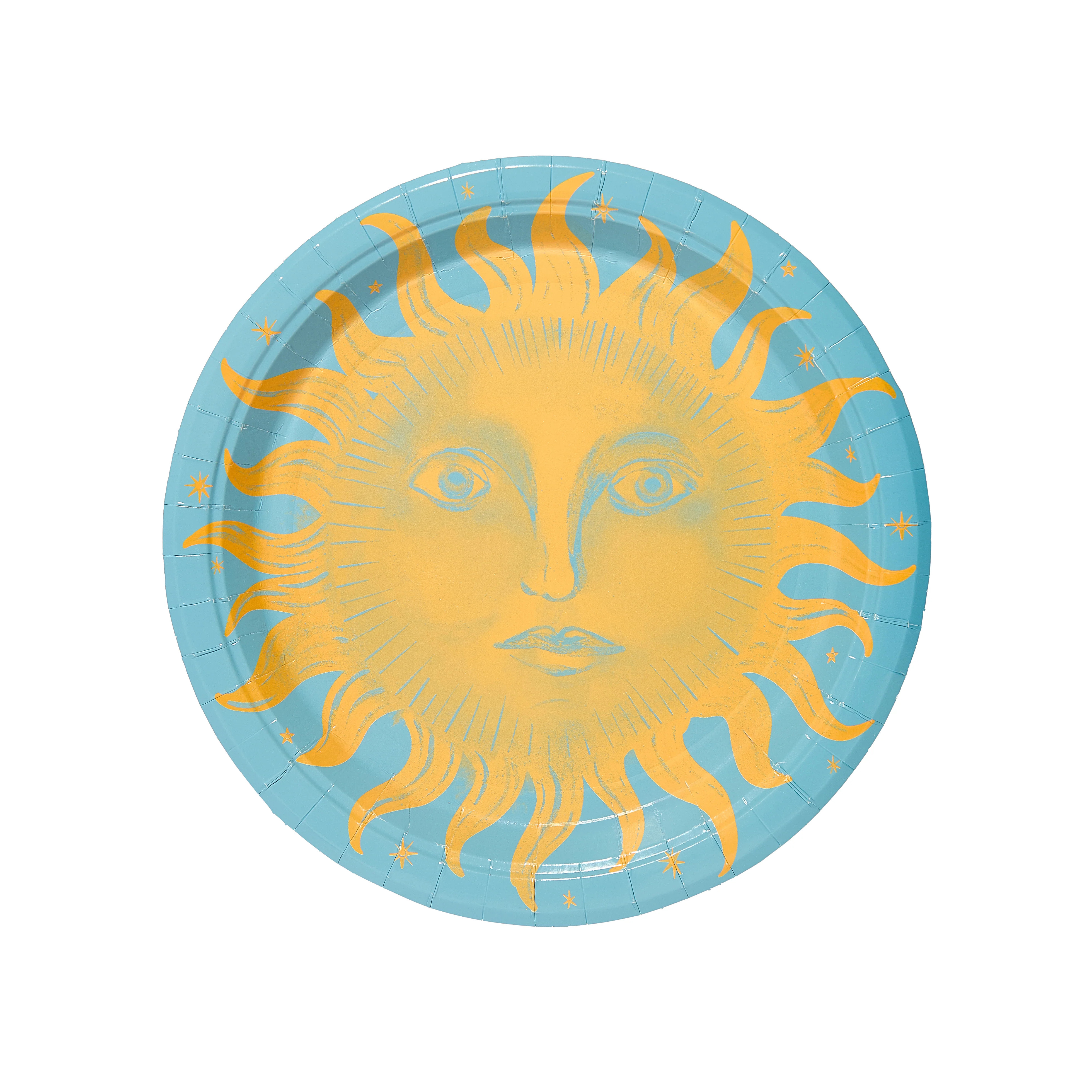 Golden and Dutch Blue Celestial Sunshine Dinner Paper Plates - 8 pack | Pavilion Paper