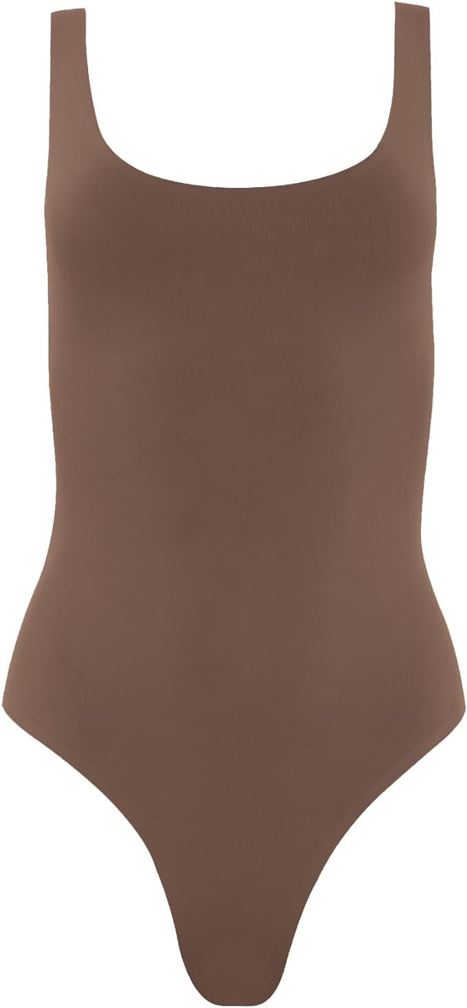 Almere Everyday Essential Double Lined Basic Tank Bodysuit for Women | Amazon (US)