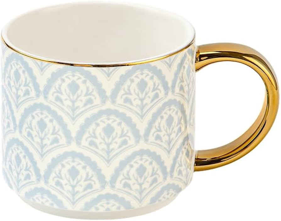 Sweet Water Decor Blue Fan Ceramic Mug with Gold Handle, Large 14oz Fine Bone China Tea Cup, Cute... | Amazon (US)
