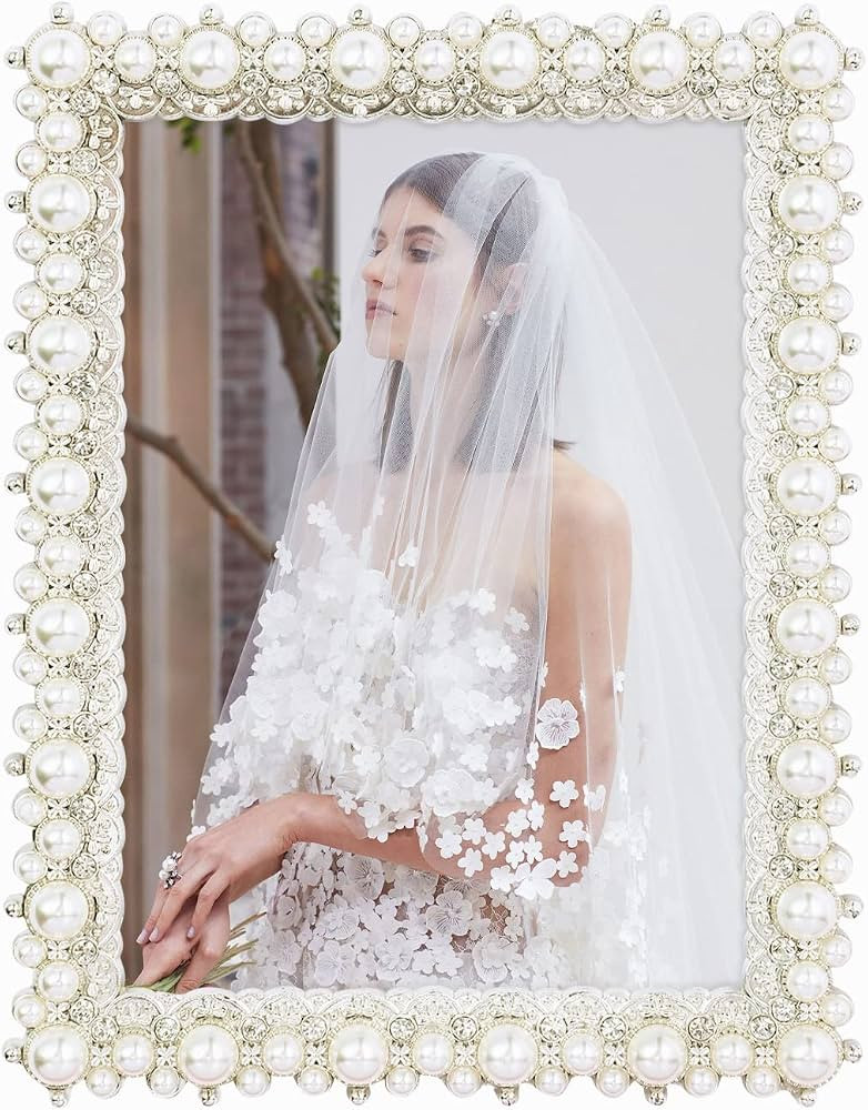 5x7 Picture Frame with Pearl and Crystal Decor Wedding Photo Frame for Tabletop Display, Pearl Pi... | Amazon (US)