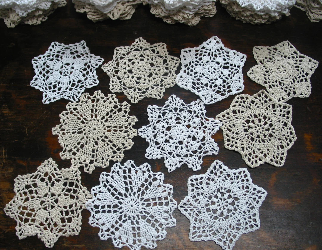 lot of 10 Hand Crochet 5" RD Doily Coaters for Cottage/Victorian/Shabby/Boho/French Style,Dream C... | Etsy (US)