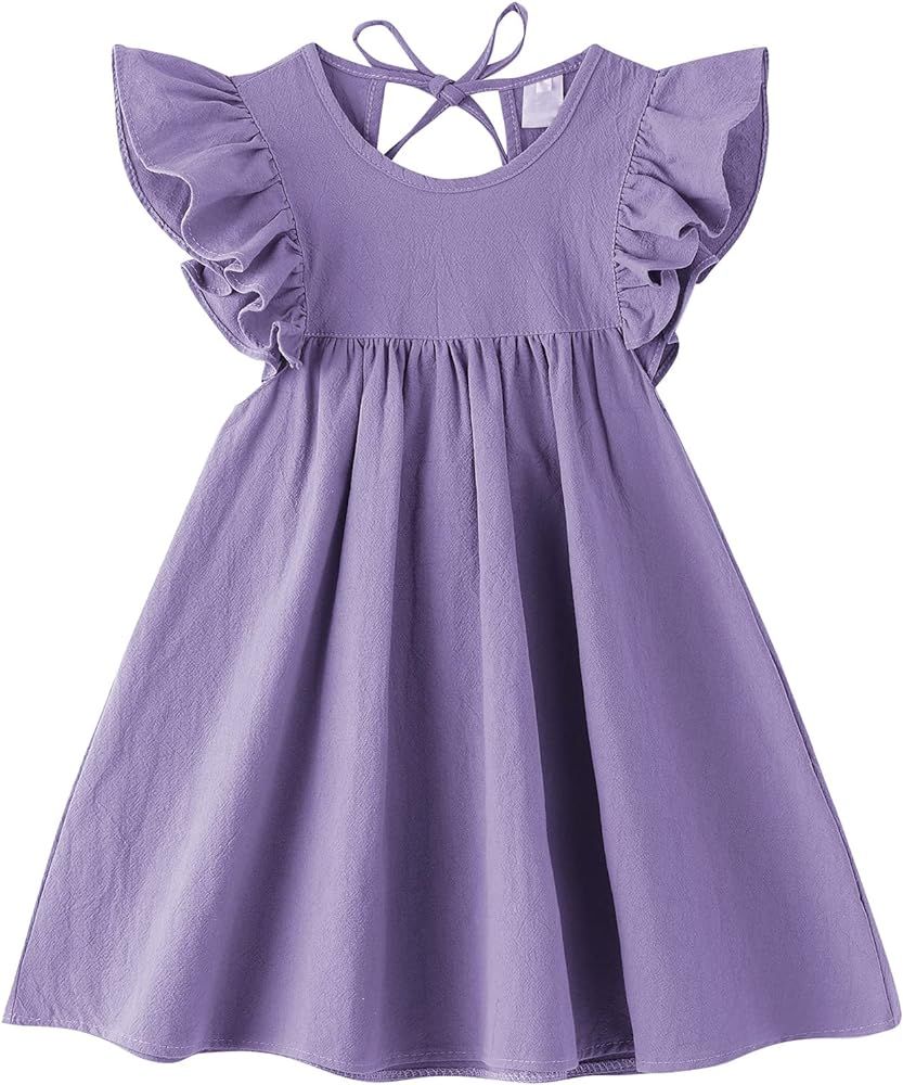 LYXIOF Toddler Baby Girl Cotton Linen Dress Ruffle Sleeve Halter Sleeveless Kids Casual Dresses | Amazon (US)