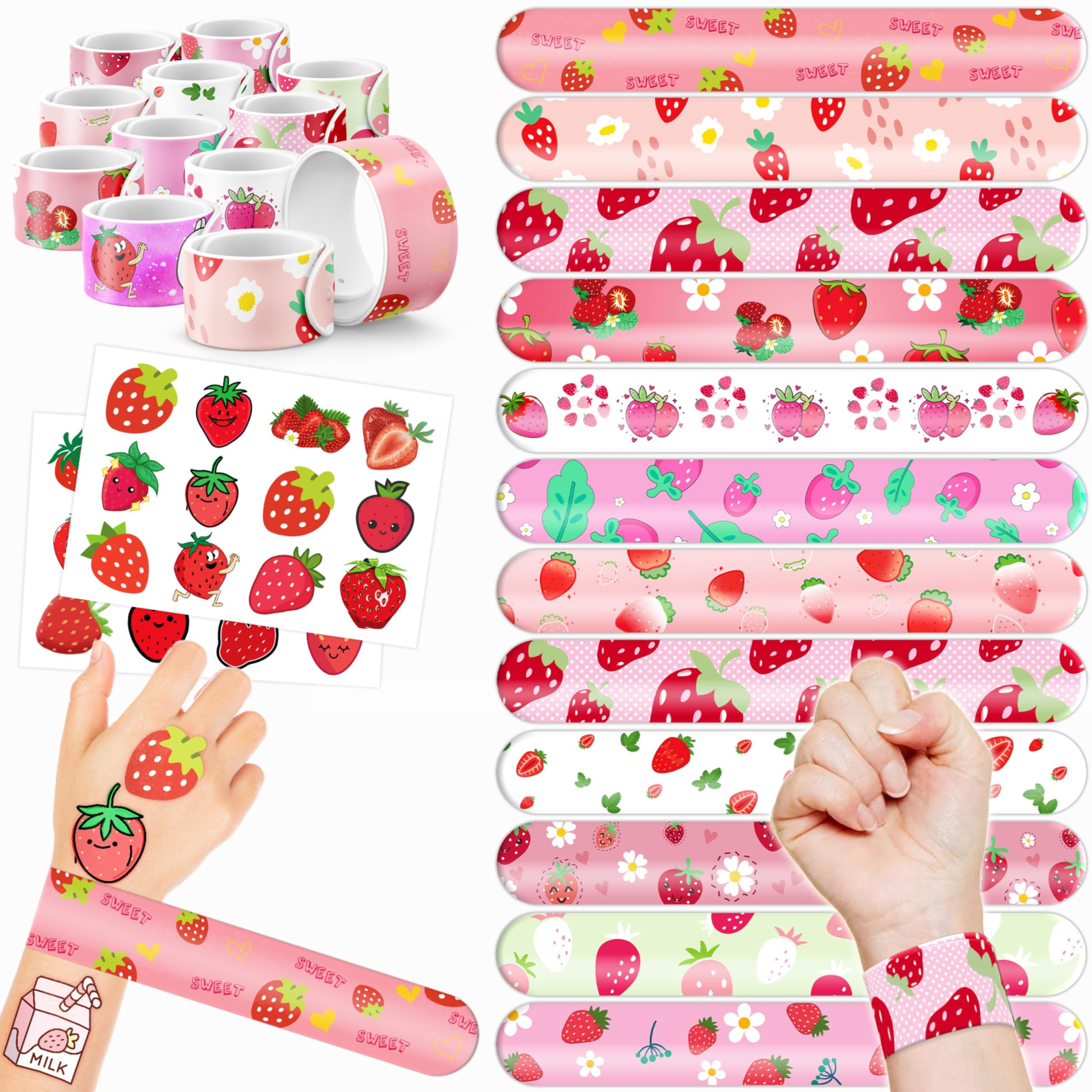 48PCS Strawberry Party Favors - 24PCS Tattoos & 24PCS Slap Bracelets - Berry Themed Birthday, Bab... | Amazon (US)