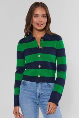 Amelia Green Striped Button Up Sweater | Avara